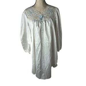 Vintage Ilise Stevens‎ Nightgown Women's Large White Lace Satin Cottage Core